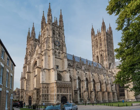 Canterbury Cathedral Canterbury Cathedral's impressive Gothic architecture, featuring tall spires and intricate details.